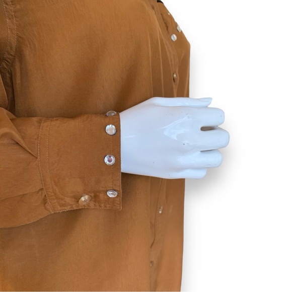 WANTED BY BEADS SILK COWGIRL BUTTON DOWN COOPER RHINESTONE  BLOUSE WOMEN S/M - Picture 6 of 9